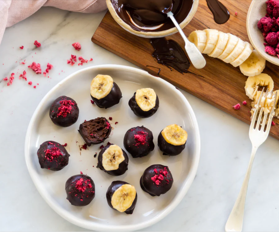 Dark Chocolate Banana Raspberry Truffles